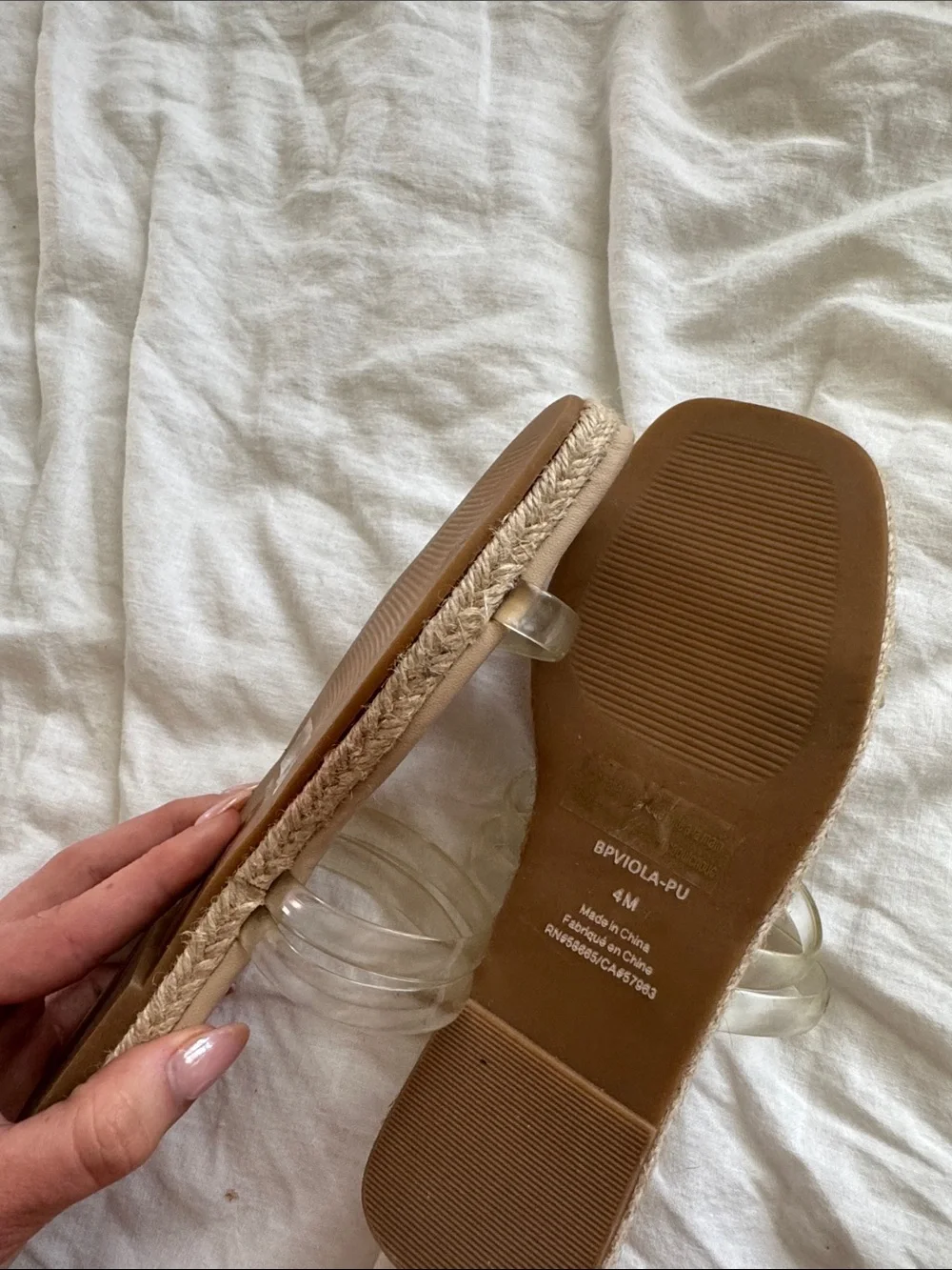 bp Nude Slide Sandals with Clear Straps Size 4 or Girls Size 2.5